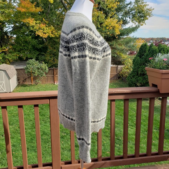 VINTAGE Sweater Grey Shetland Wool Fairisle Unisex L - Picture 8 of 11